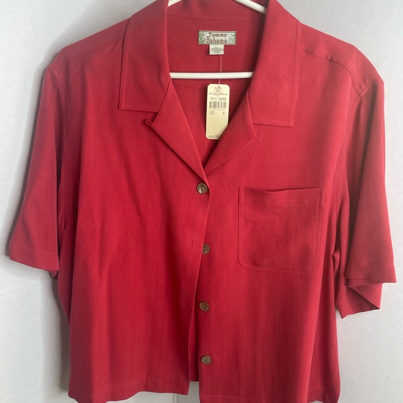 Tommy Bahama Red Casual Camp Button Down Shirt | Red Orange Color - Picture 1 of 10